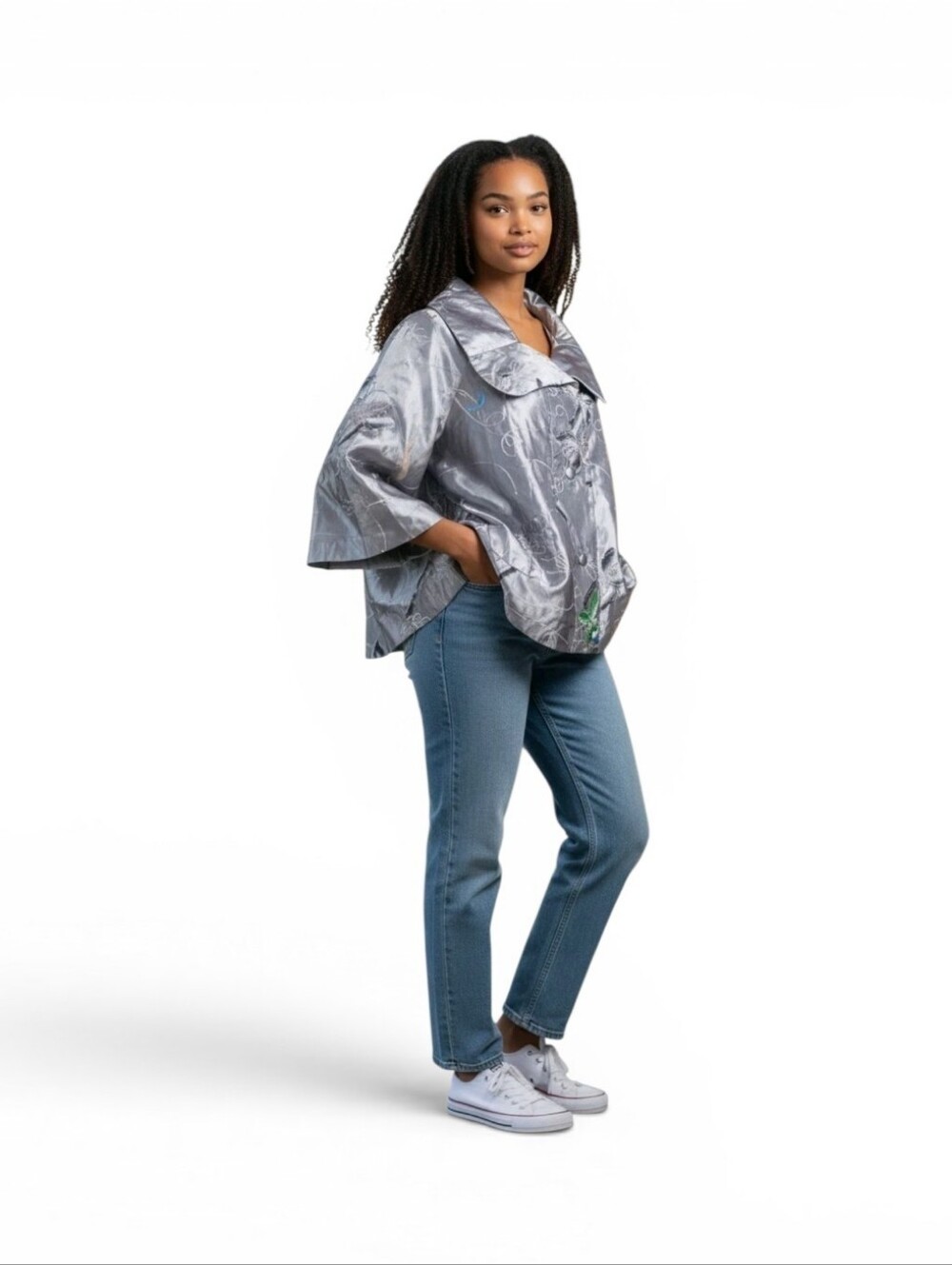 NWT Patchington Butterfly Embroidered Sequin Jacket M Gray Metallic Art Wear